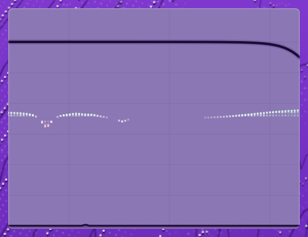 The panel display: the heavy filter curve across the top, the input and output traces behind it, and the AURA field drawn as a band of pixels.