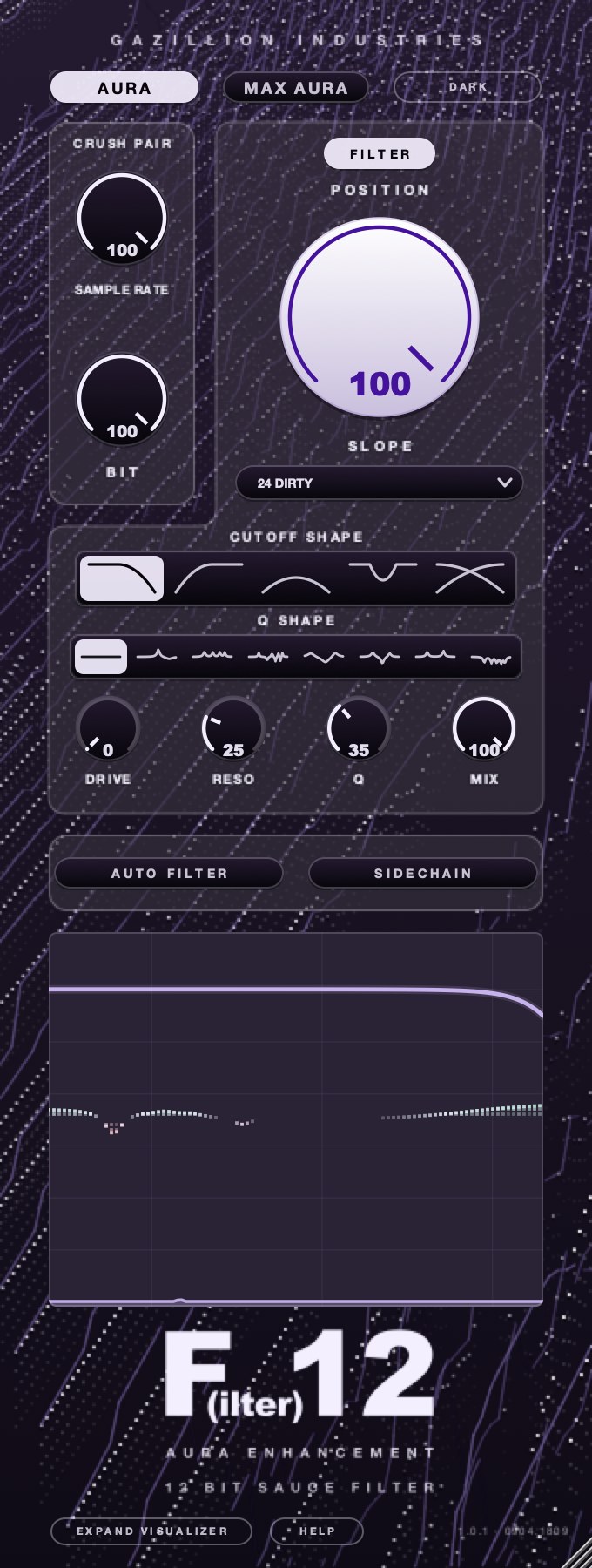 The same panel in its dark theme, deep purple on near-black.