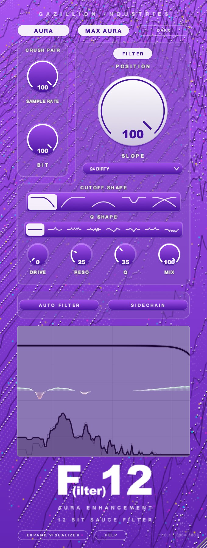 The panel with MAX AURA engaged, the display field denser than at the default setting.