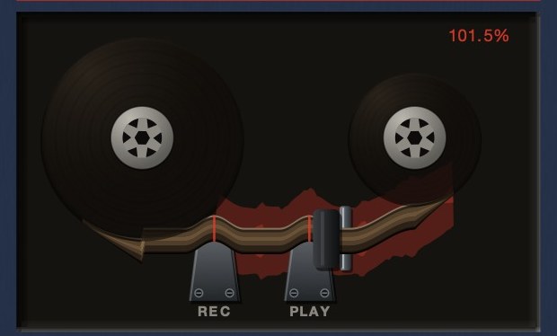 The TRIPLE OG transport display: two reels, the tape path, the REC and PLAY heads and a speed readout of 101.5 per cent.