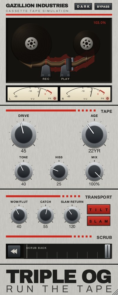 The TRIPLE OG panel in its light finish, showing the same controls on a pale faceplate.