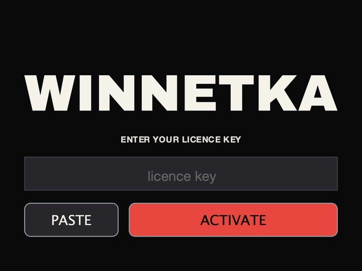 The activation panel: the WINNETKA wordmark, a key field, and PASTE and ACTIVATE buttons.