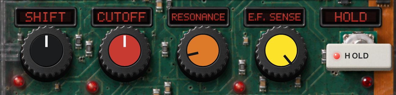 The FORMANT row: SHIFT, CUTOFF, RESONANCE and E.F. SENSE knobs and a HOLD key.
