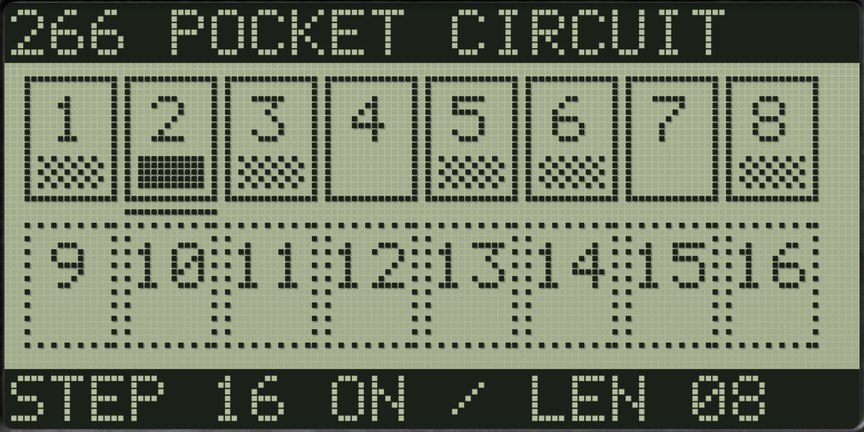 Screen: sixteen numbered step boxes in two rows of eight.