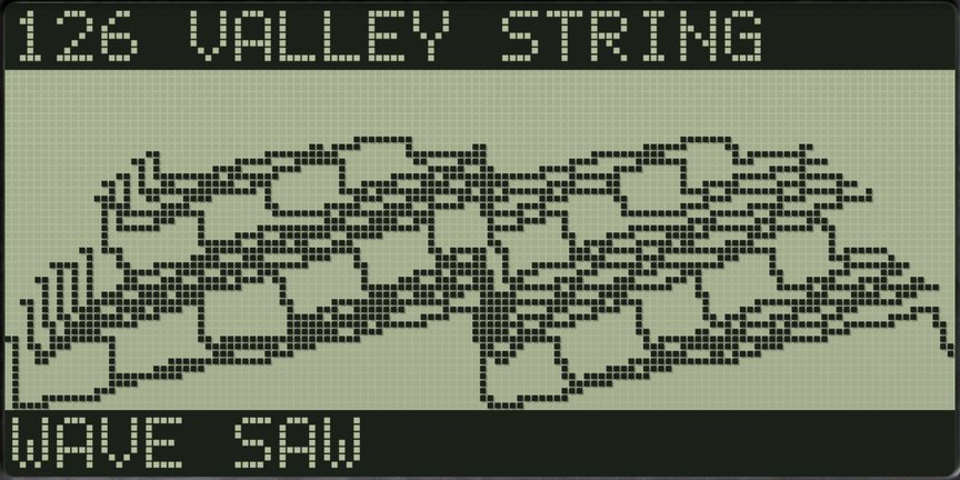 Screen: a waveform drawn as receding ridges.